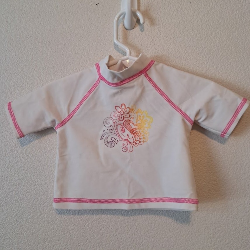 Circo Baby Girls White Rash Guard Swim Top Floral Pink Stitching 6-9 Months